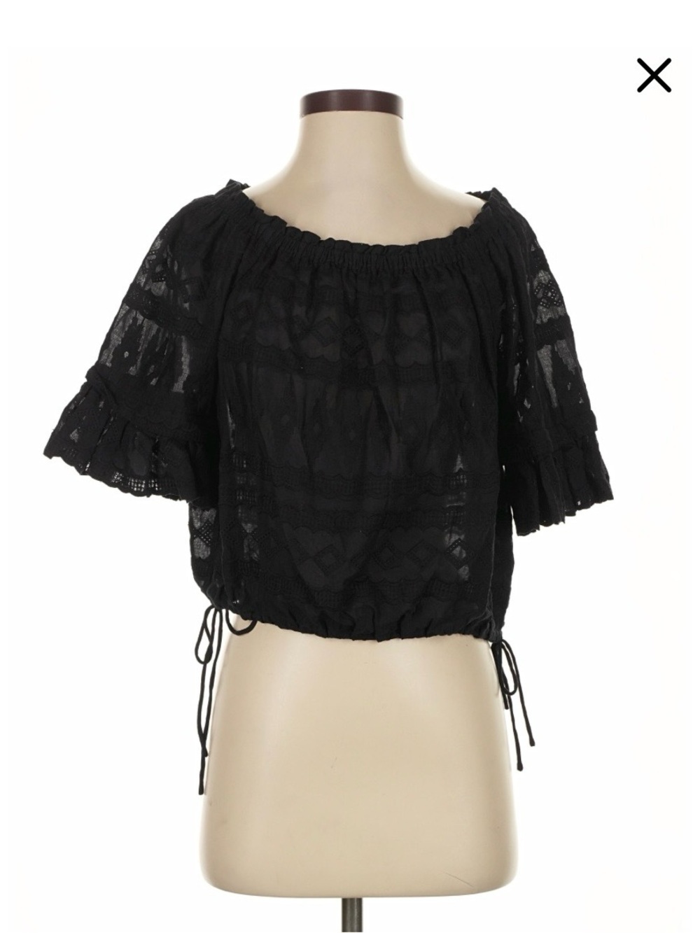 Rebecca Taylor Short Sleeve Off Shoulder Black Embroidered Gauze Top, Size 0 - Picture 2 of 3